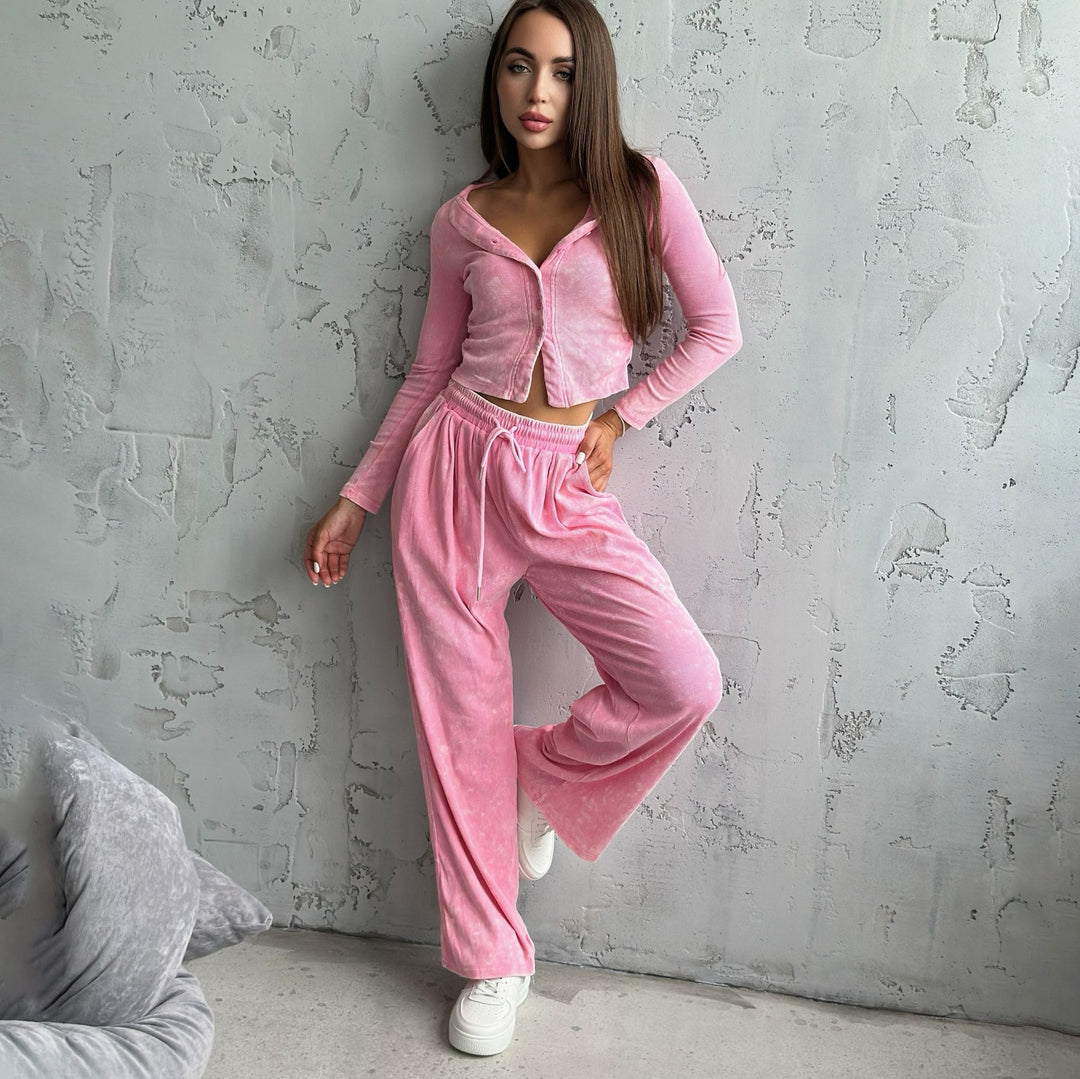 Damen Sportliches Freizeit-Set mit cropped Jacke und weiter Hose Drune