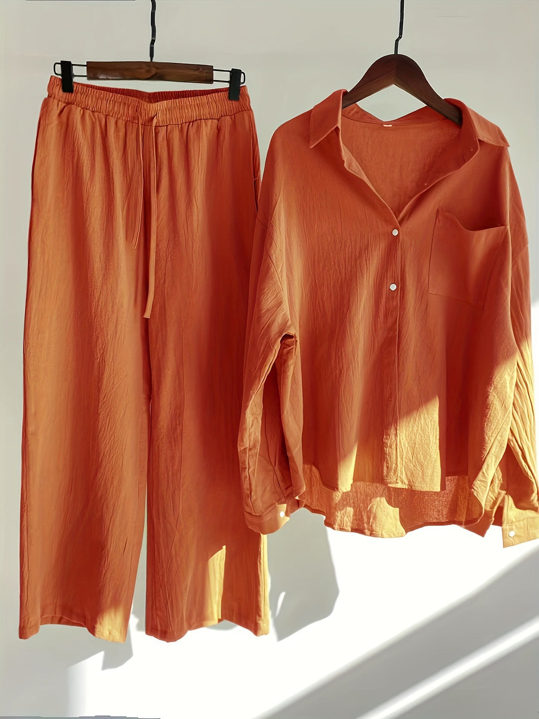Damen lässiges Zweiteiliges Set aus locker sitzender Bluse und bequemen Hose Drune