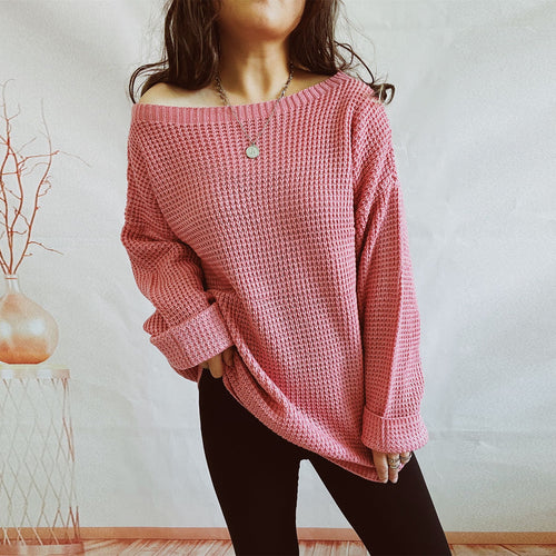 Damen lässiger Strickpullover mit weitem Schnitt und offenem Rückendesign Drune