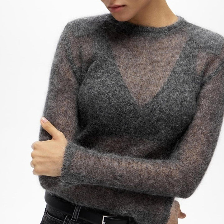 Damen feiner V-Ausschnitt Pullover aus Mohair-Wollmischung Drune