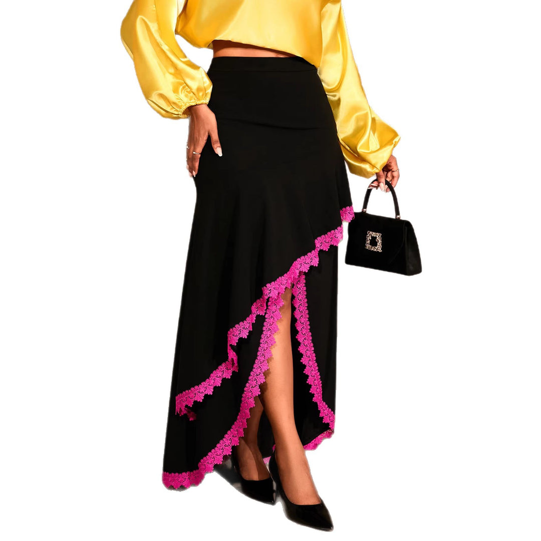 Damen eleganter Maxirock mit floralen Spitzenakzenten Drune