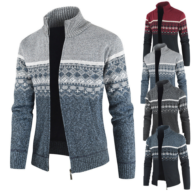 Herren Strickjacke mit Wintermuster und hohem Stehkragen Drune