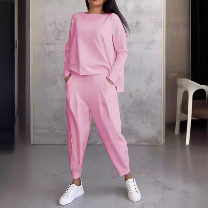 Damen Lässiger Zweiteiler mit weitem Oberteil und lockerer Hose Drune