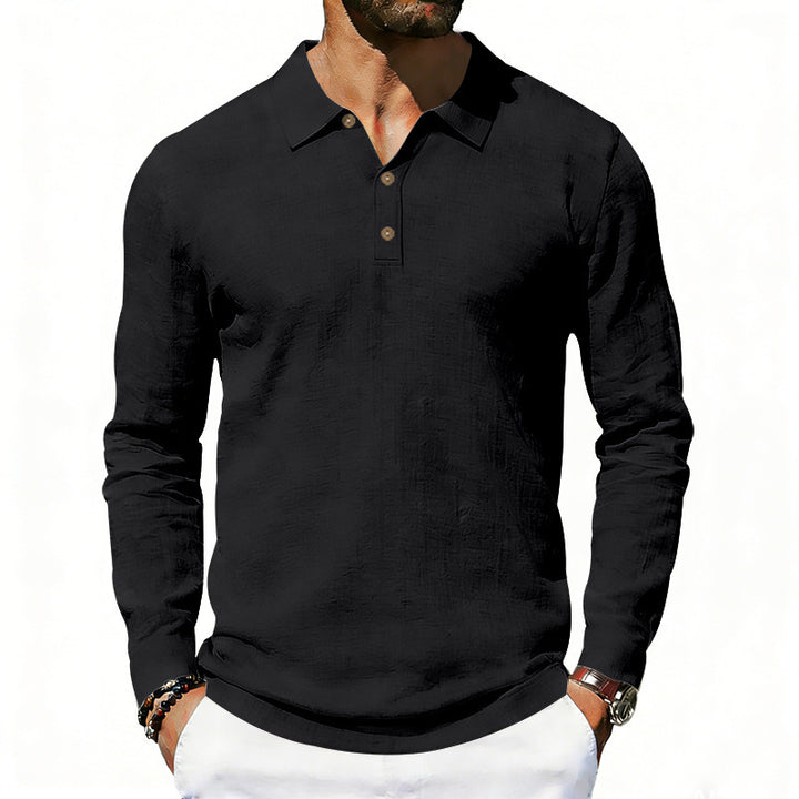 Herren nan Langarm-Poloshirt aus Leinen mit Henley-Knopfleiste und Kentkragen Drune