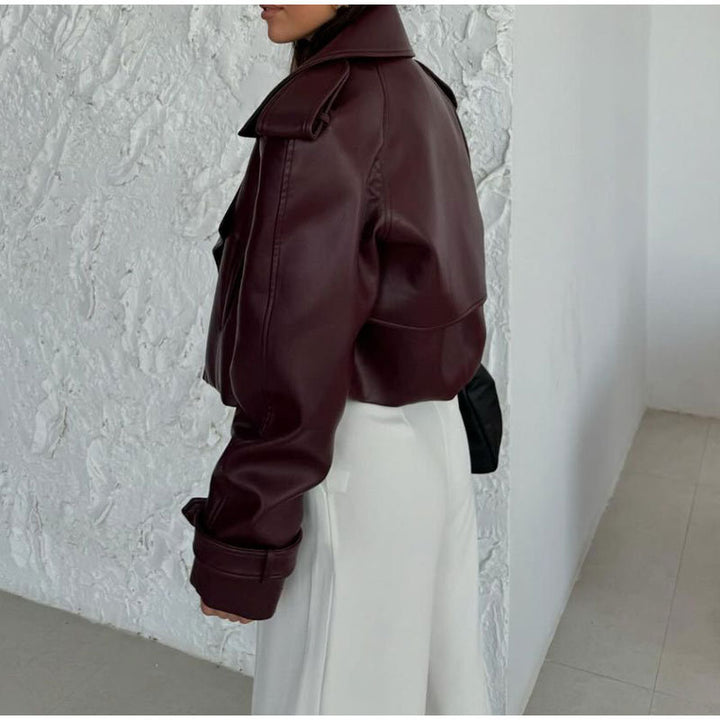 Damen modische Bikerjacke im Oversized-Stil mit Volumenärmeln Drune