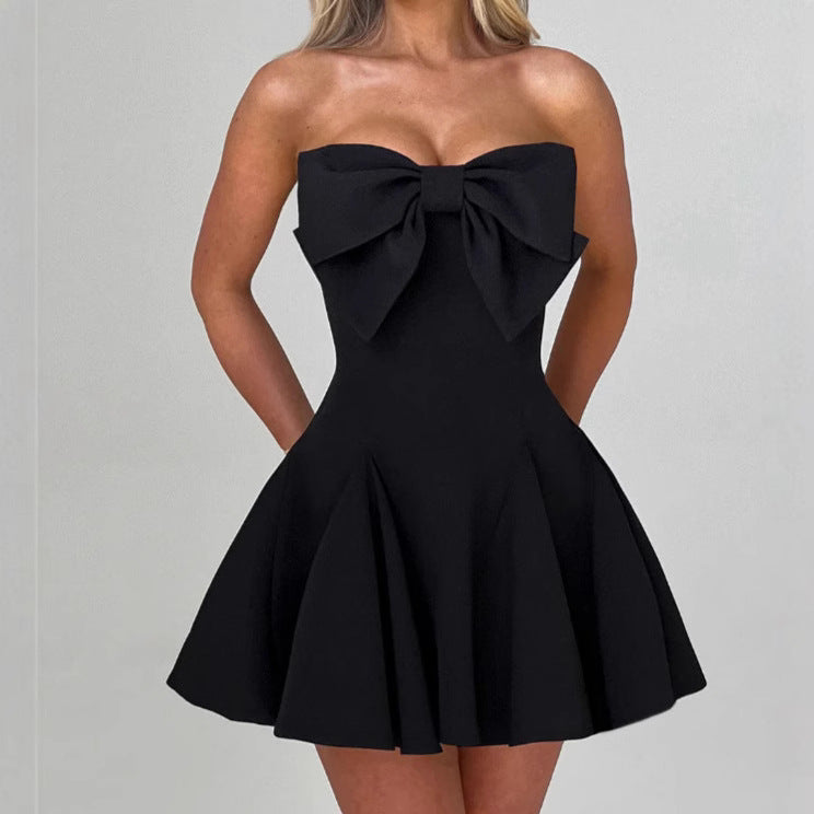 Damen Freizeitkleid mit dekorativem Schleifen-Detail und schwingendem Rock Drune
