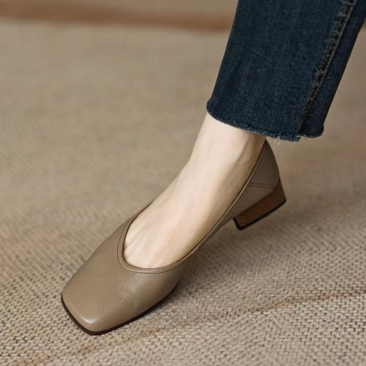 Damen elegante Blockabsatz-Ballerinas aus weichem Leder Drune