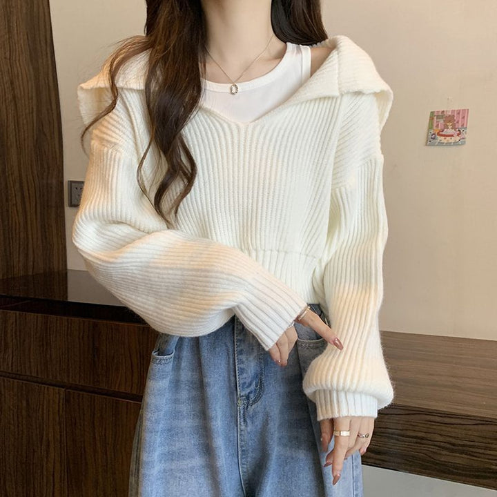 Damen kuscheliger V-Pullover mit Kapuze und Oversized-Schnitt Drune