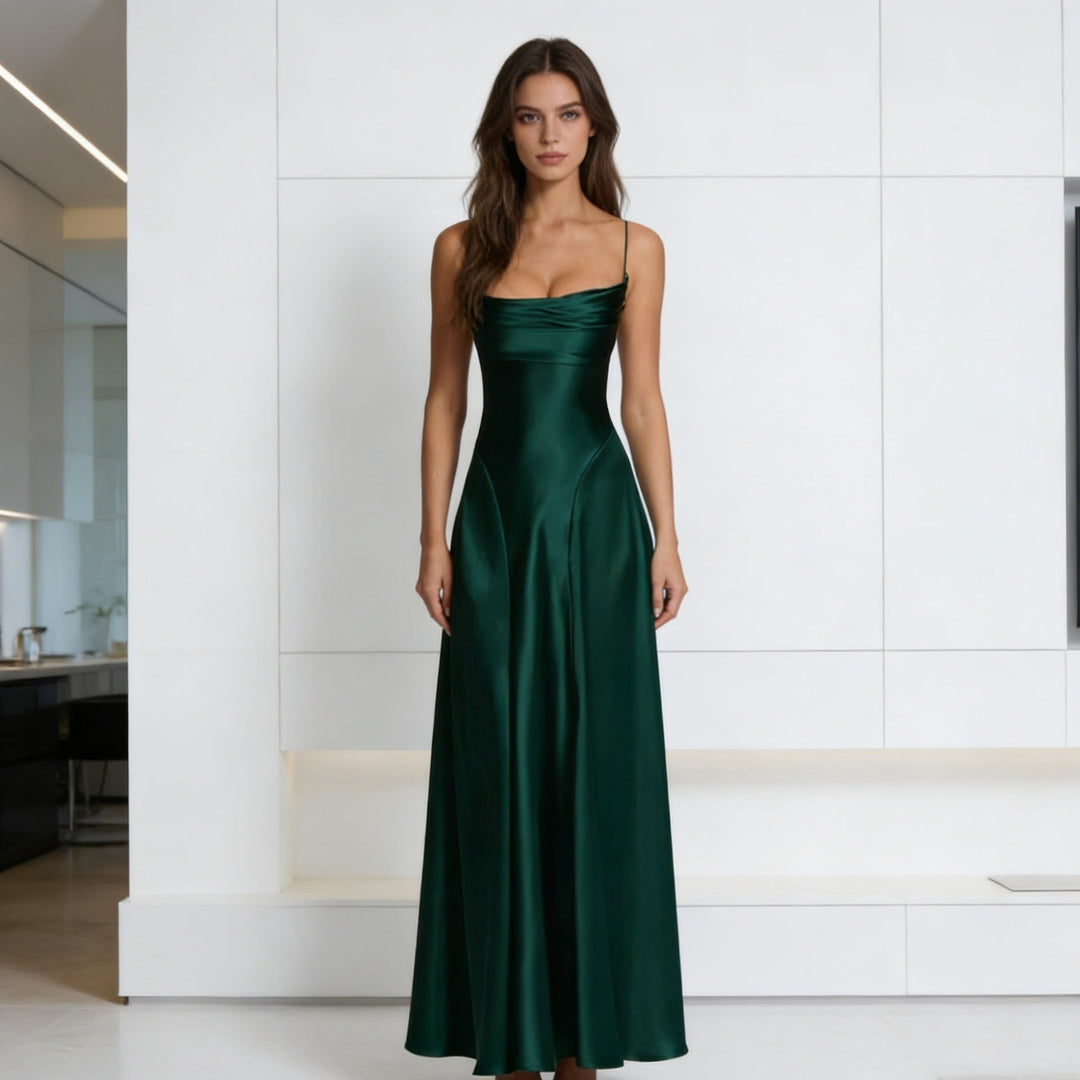 Damen Elegantes satin Abendkleid mit tailliertem Schnitt und schmalen Trägern Drune