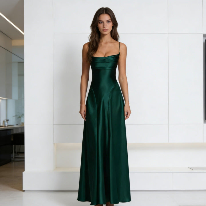 Damen Elegantes satin Abendkleid mit tailliertem Schnitt und schmalen Trägern Drune