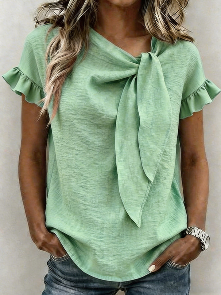Damen Bluse mit Rüschenärmeln und Schleifendetail Drune