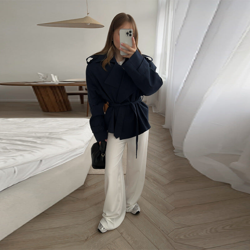 Damen Elegante oversized Trenchjacke mit Gürtel und strukturierten Ärmeln Drune