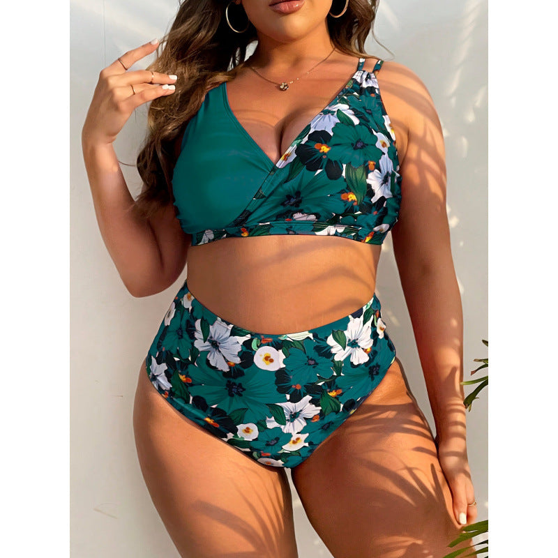 Damen Hochgeschnittener Bikini mit floralem Wickeldesign Drune