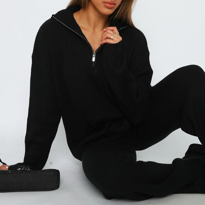 Damen lässiger Strickpullover mit Reißverschluss und weitem Schnitt Drune
