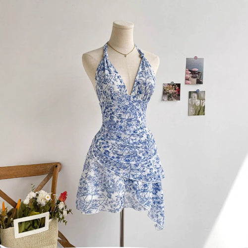 Damen luftiges Wickelkleid mit floralem Design und trägerlosem Schnitt Drune