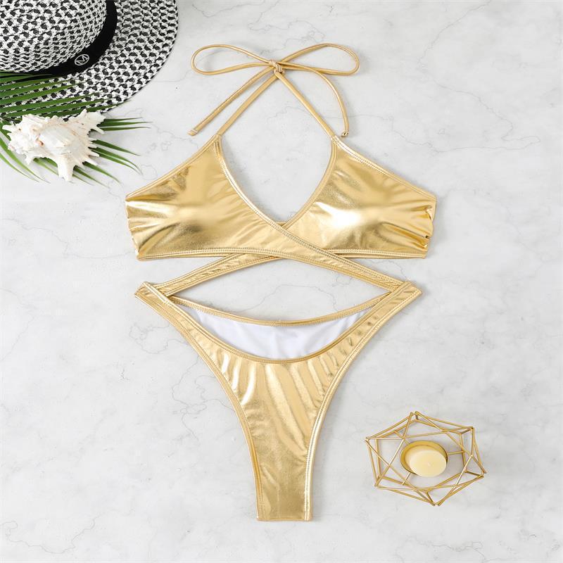 Damen Cut-Out Einteiler Badeanzug mit tiefem V-Ausschnitt und verspieltem Design Drune