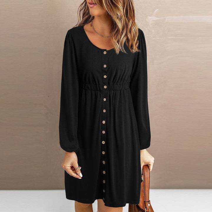 Damen knielanges Kleid mit Knopfdetails und elastischem Taillenzug Drune