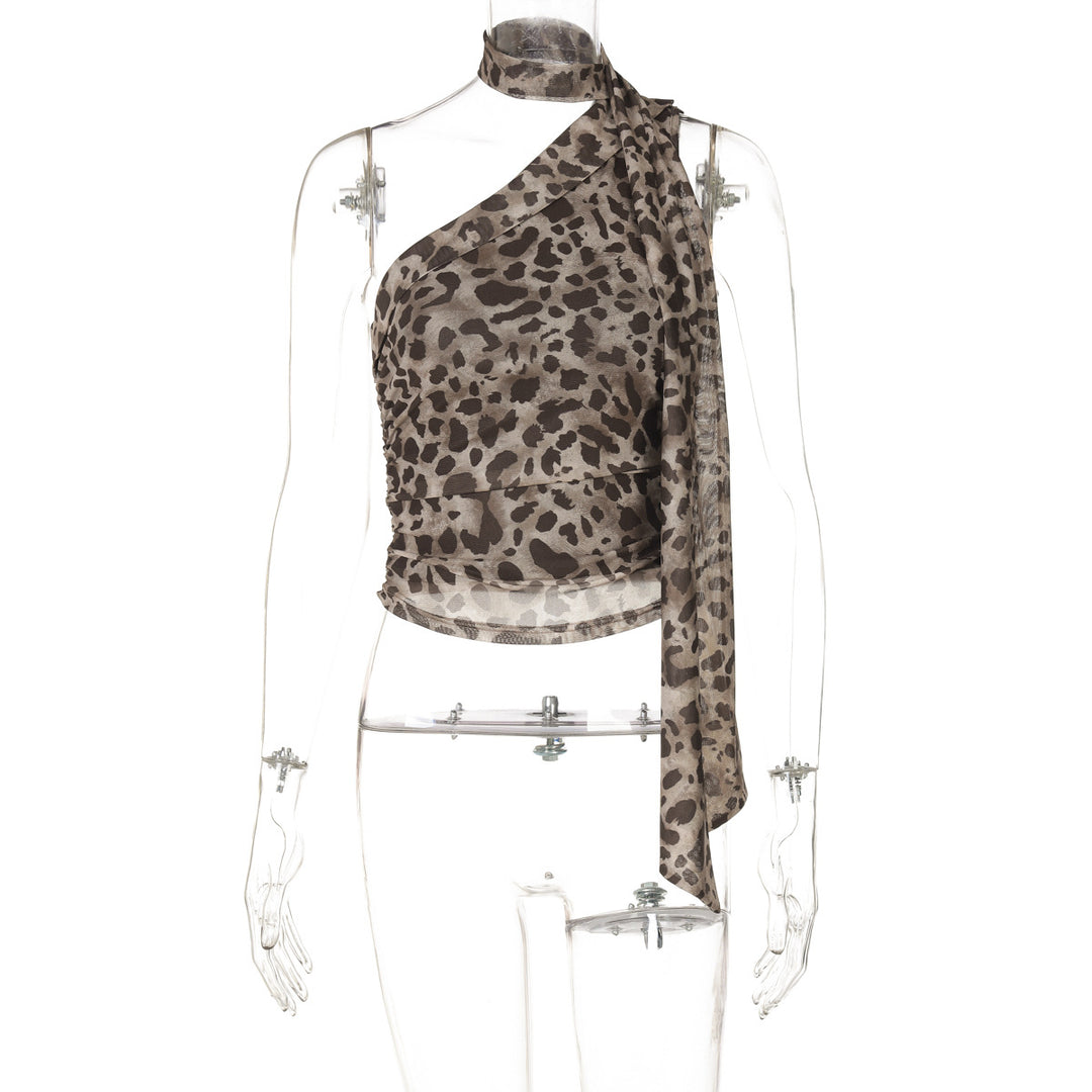 Damen Oberteil mit asymmetrischem Schnitt und stilvollem Leopardenmuster Drune