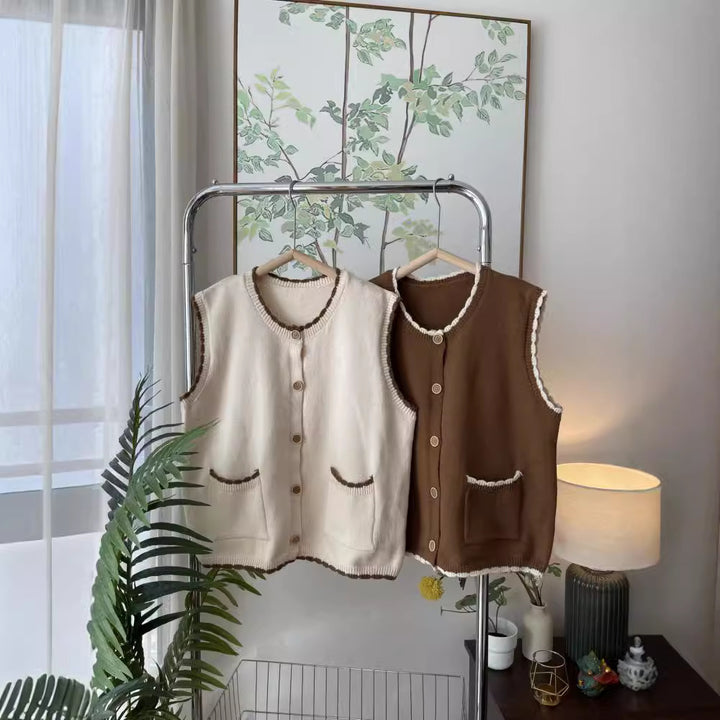 Damen Strickweste mit kontrastierenden Details und Taschen Drune