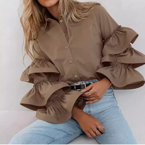 Damen Bluse mit voluminösen Rüschenärmeln Drune