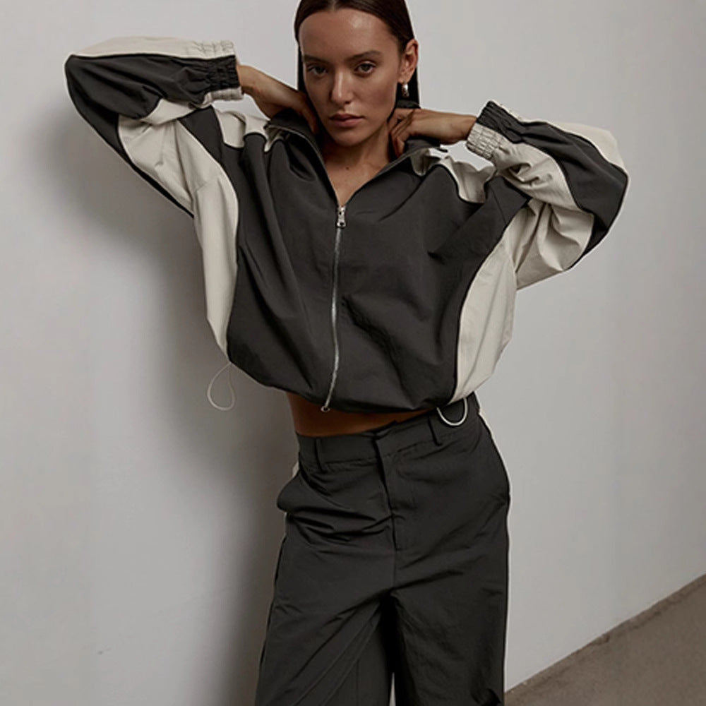 Damen nan sportive Oversize-Trackjacke mit hohem Stehkragen und Raglanärmeln Drune