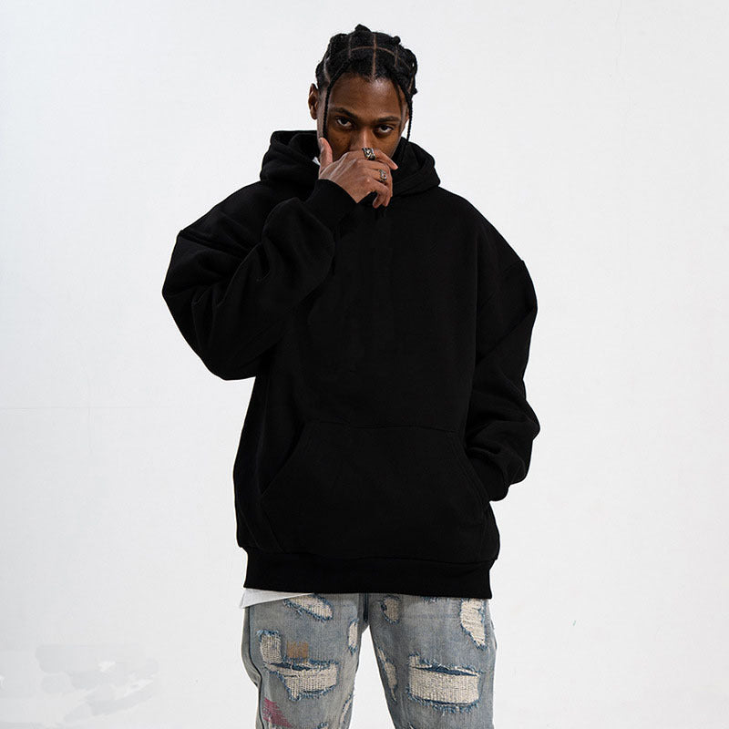 Unisex minimalistischer Oversize-Kapuzenpullover mit gedoppelter Kapuze, tiefer Schulter und breitem Rippbund Drune