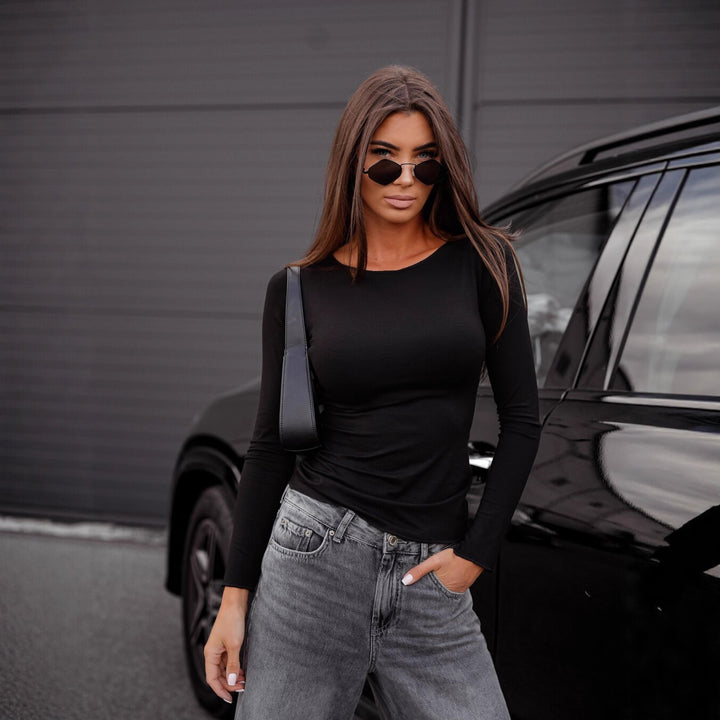 Damen Langarmshirt mit figurbetontem Schnitt und hochwertige Rippstruktur Drune