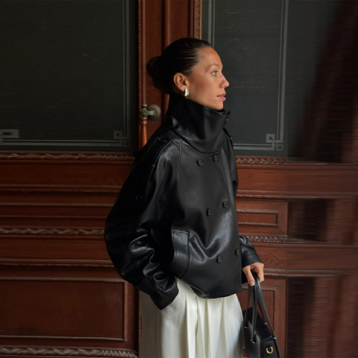 Damen Modische Bikerjacke aus Kunstleder Drune