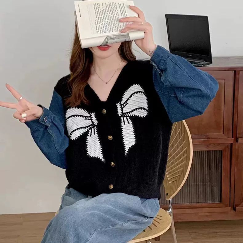 Damen Modischer Cardigan mit dekorativer Schleifenstickerei Drune