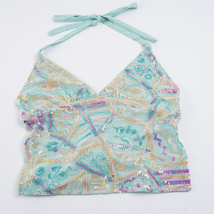 Damen Glamouröses Top mit eleganten Pailletten-Details Drune