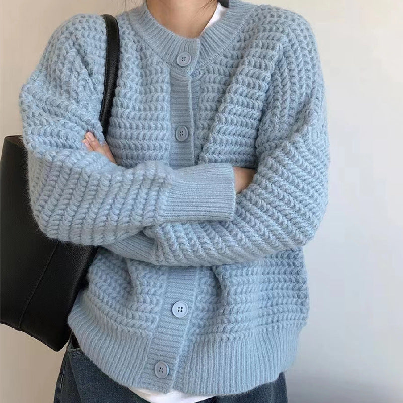 Damen Grobstrickjacke mit dekorativen Knöpfen und lässigem Schnitt Drune