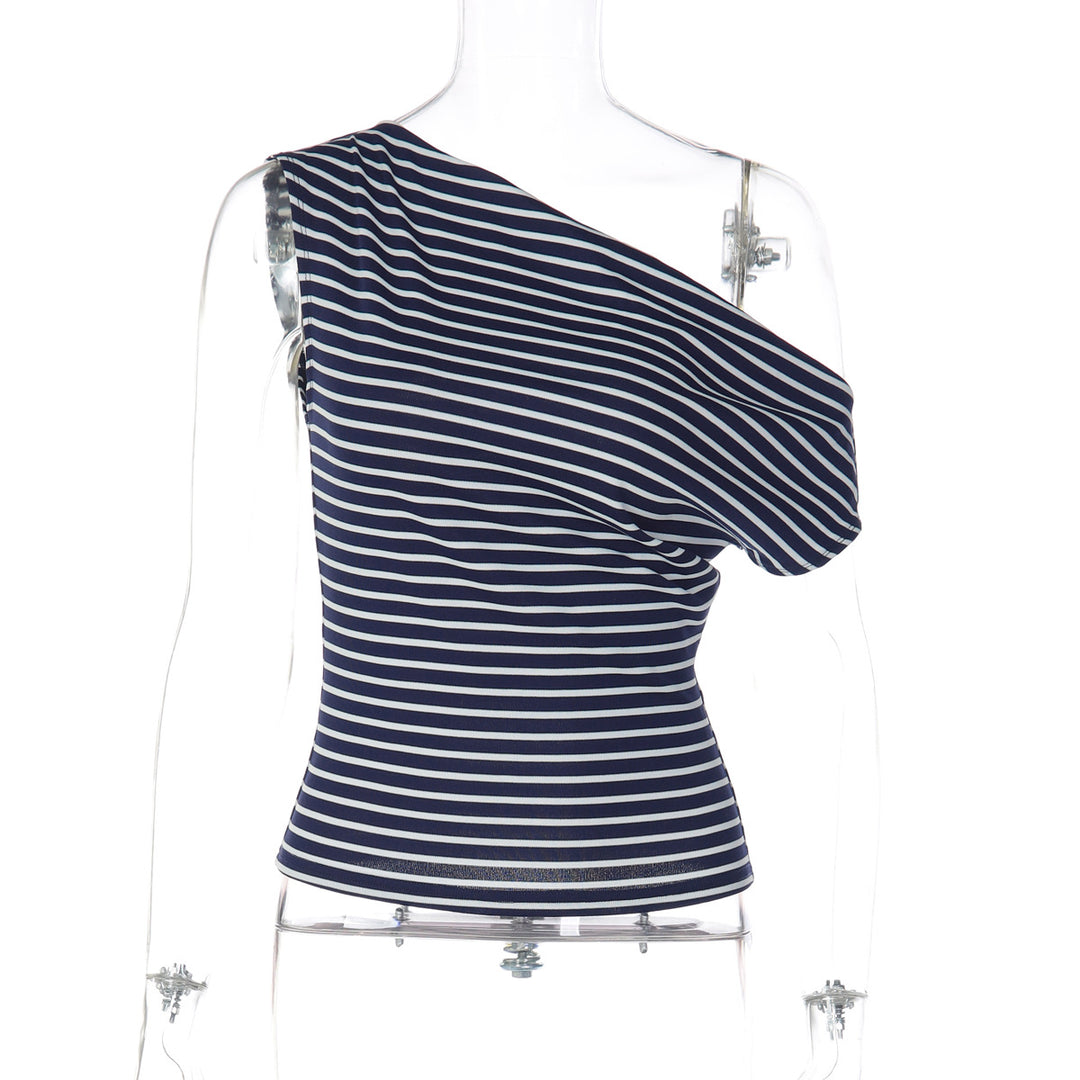 Damen Einseitig Schulterfreies Oberteil mit gestreiftem Design Drune