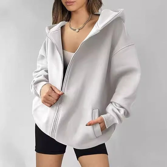 Damen lässiger Oversized Zip-Hoodie Drune