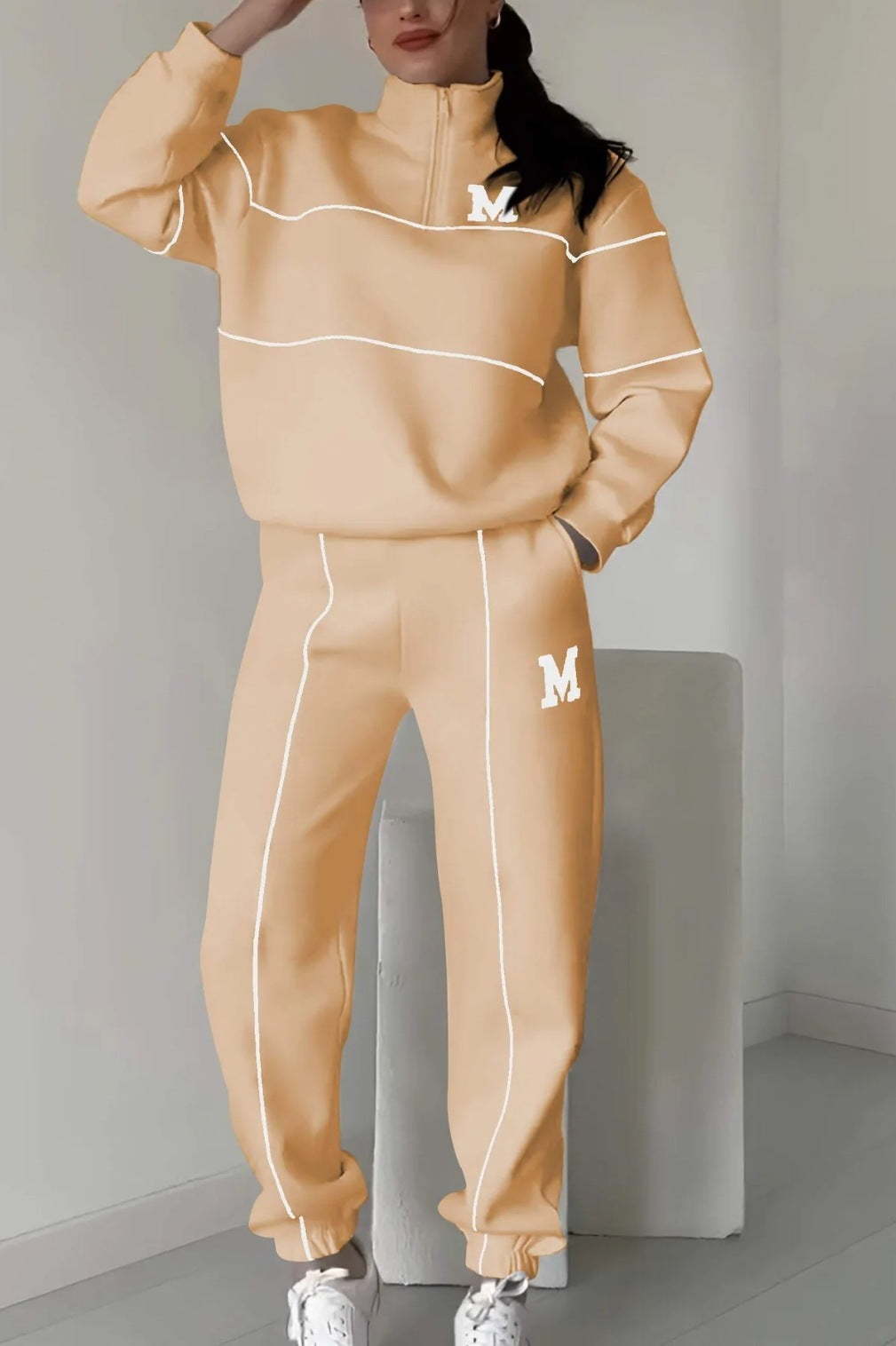 Damen sportliches Fleece-Anzugset mit Stehkragen und praktischen Taschen Drune