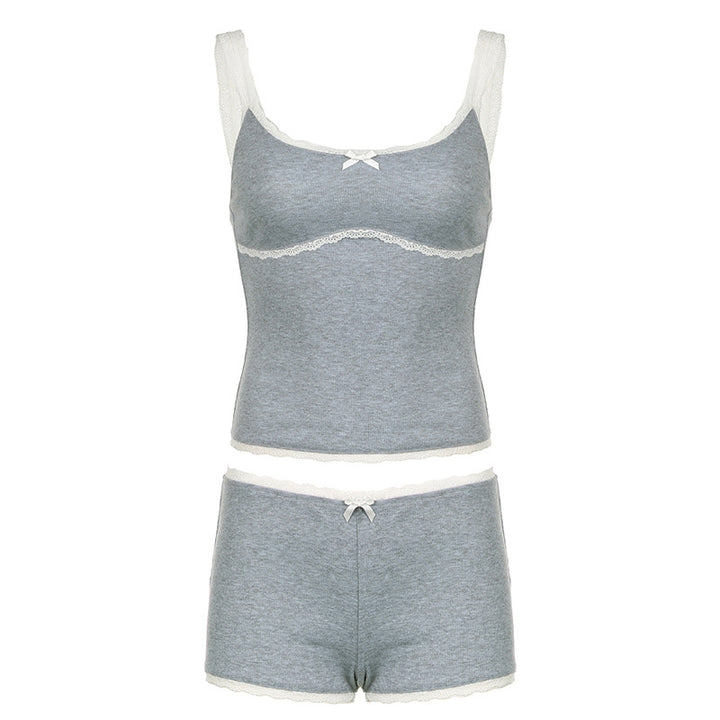 Damen Freizeit-Lounge-Set mit Spitze und verstellbaren Trägern Drune