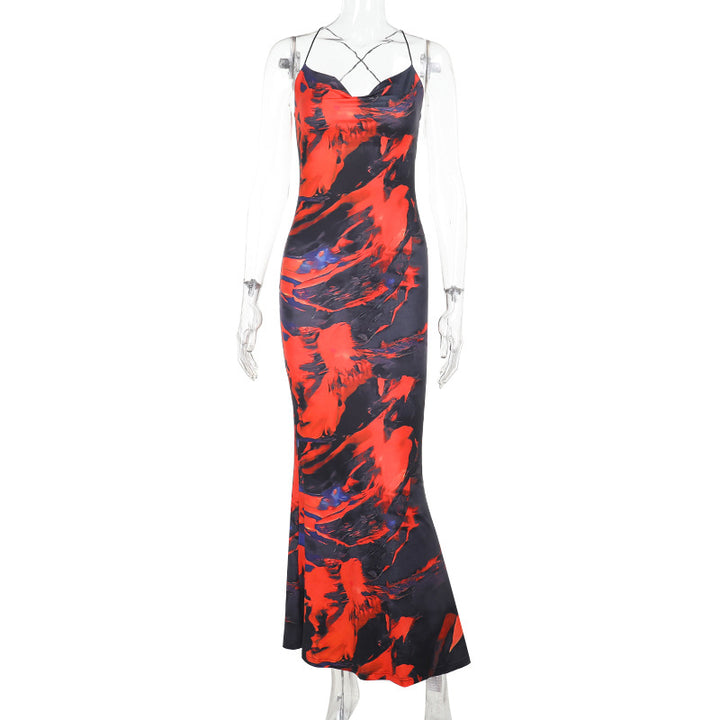 Damen Satin Maxikleid mit asymmetrischen Trägern und elegantem Schnitt Drune