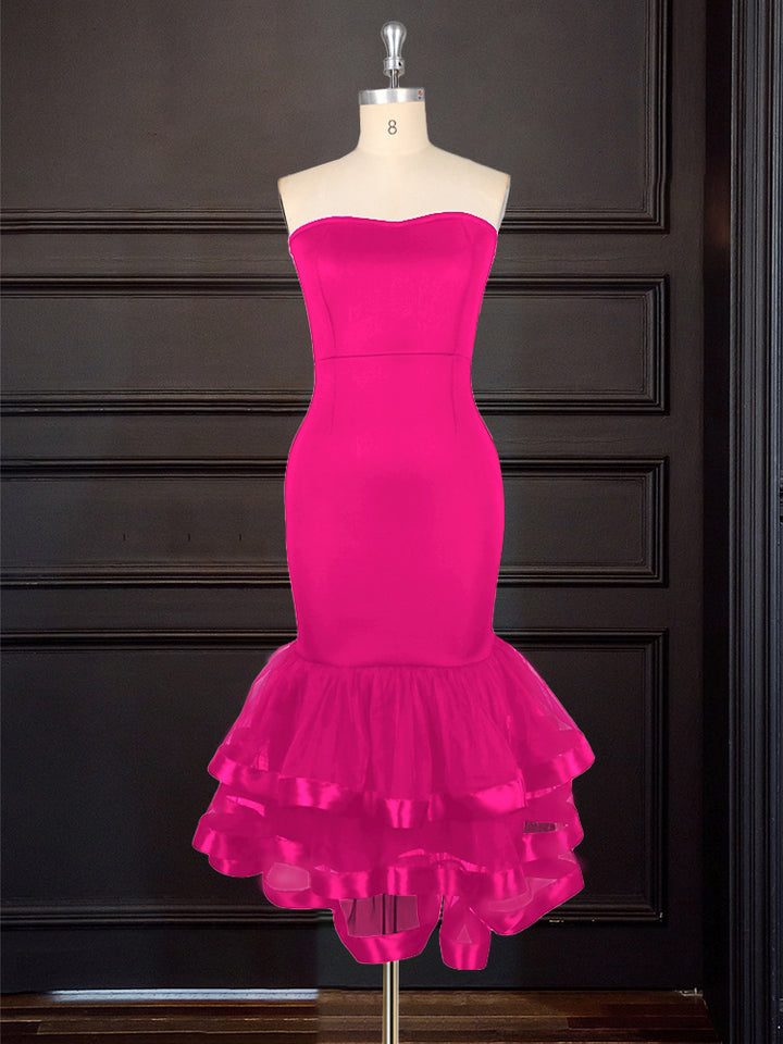 Damen Strapless Kleid mit voluminösem Rüschenrock Drune
