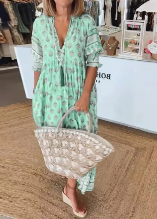 Damen Boho Midi Kleid Drune