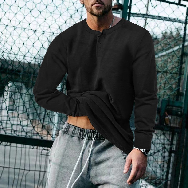 Herren lässiges Langarmshirt mit Knopfleiste und weichem Material Drune