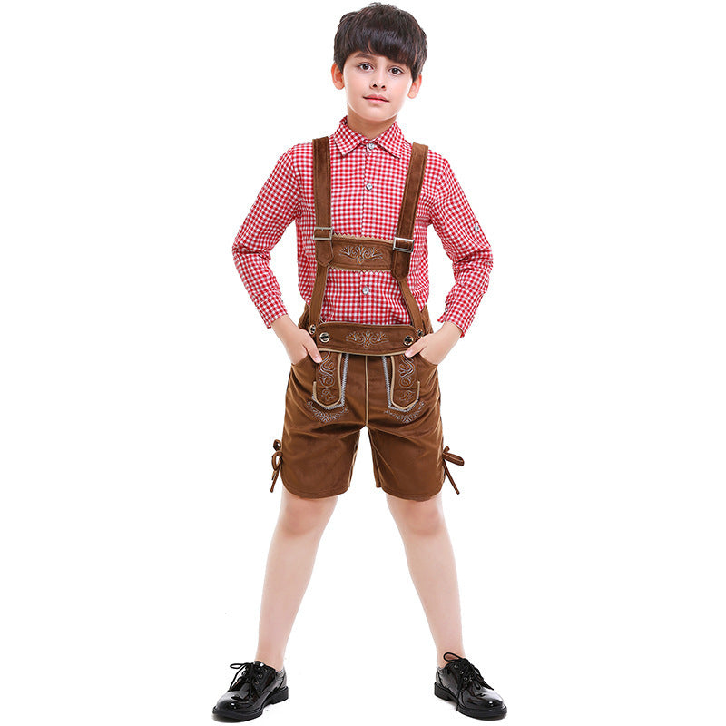 Unisex nan traditionelle Kinderlederhose mit verstellbaren Trägern und feiner Stickerei Drune