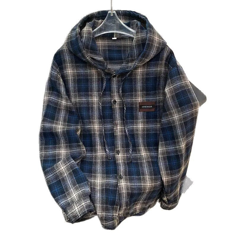 Damen Karo-Hemdjacke mit Kapuze Drune