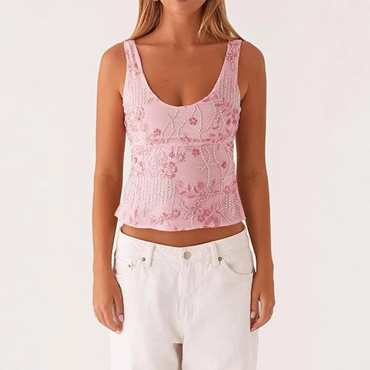 Damen Couture-Oberteil mit floralem Strassdesign und figurbetontem Schnitt Drune