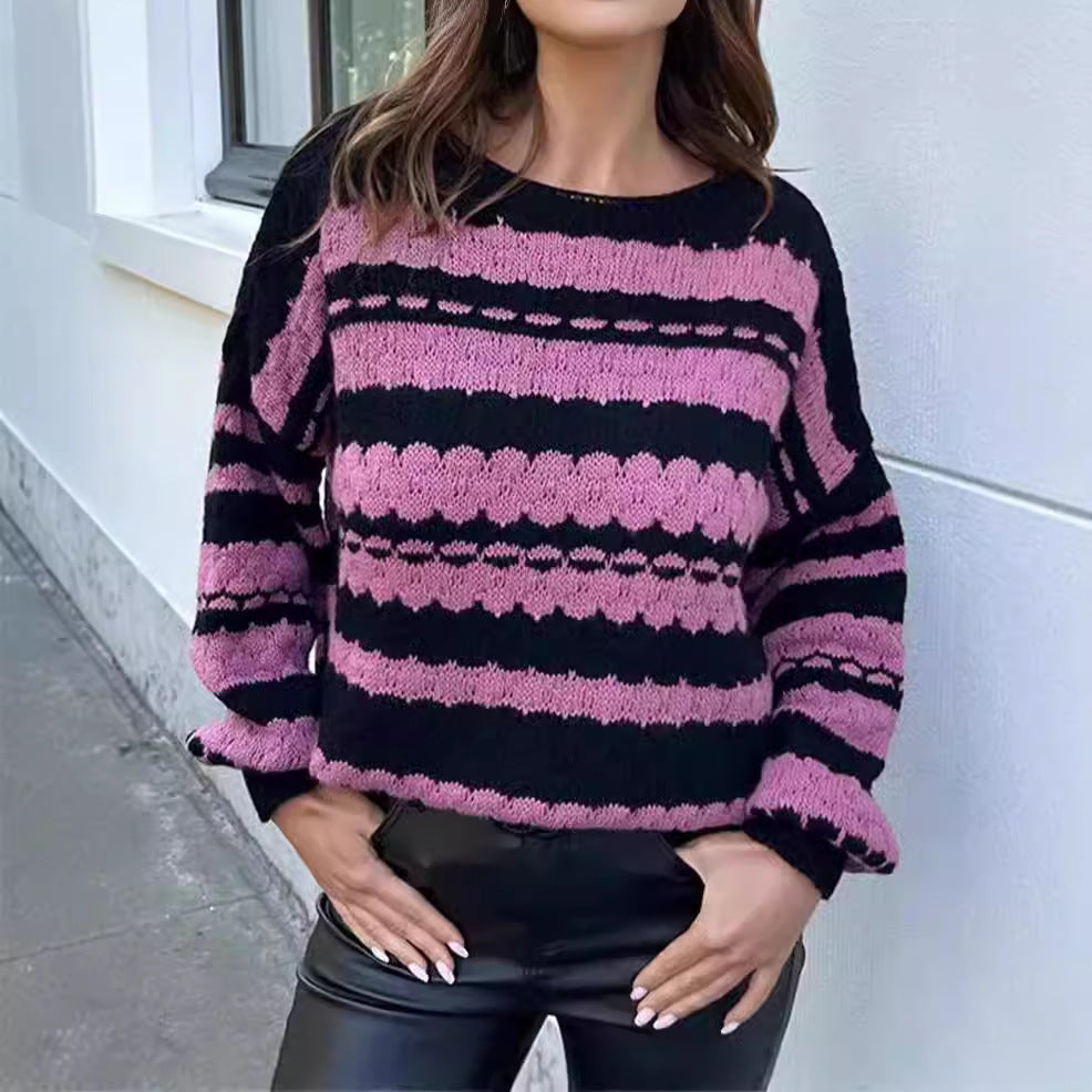 Damen trendiger Grobstrickpullover im modernen Muster mit lockeren Ärmeln Drune