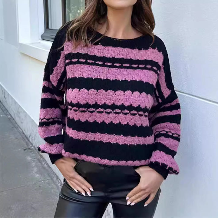 Damen trendiger Grobstrickpullover im modernen Muster mit lockeren Ärmeln Drune