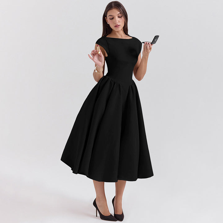 Damen Midi-Kleid mit elegantem A-Linien-Schnitt und raffinierten Falten Drune