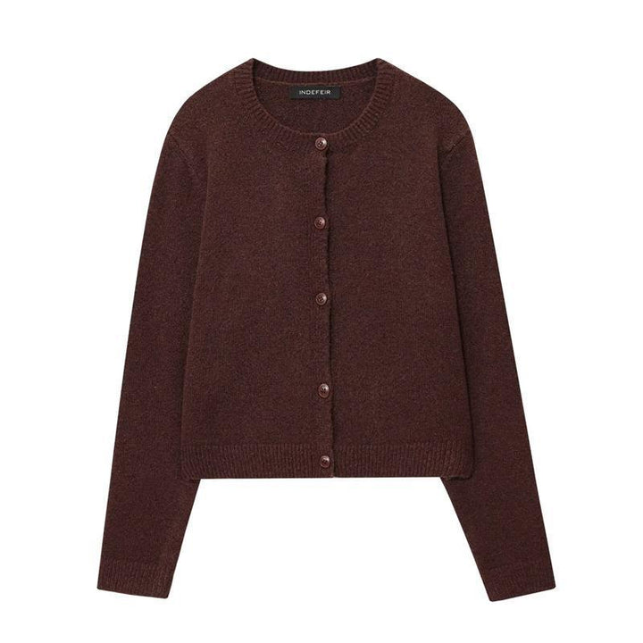 Damen kuschelige Strickjacke mit klassischen Knöpfen und Rundhalsausschnitt Drune
