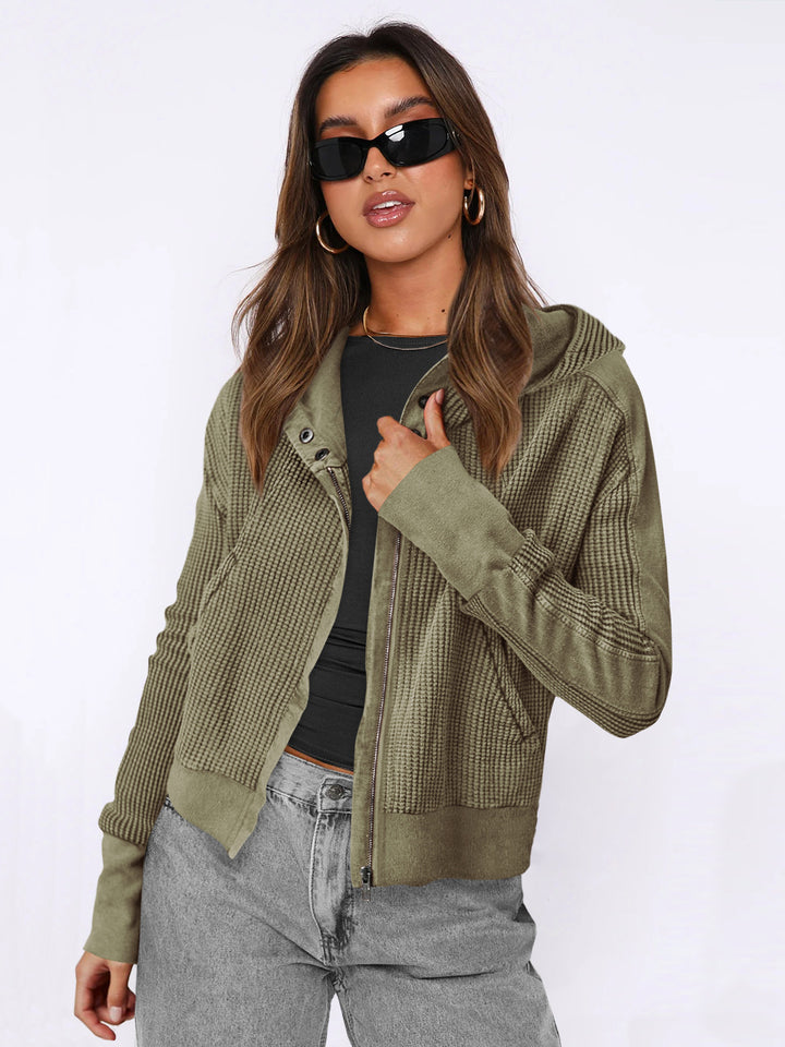 Damen lässige Kapuzenjacke mit strukturiertem Obermaterial und Reißverschluss Drune