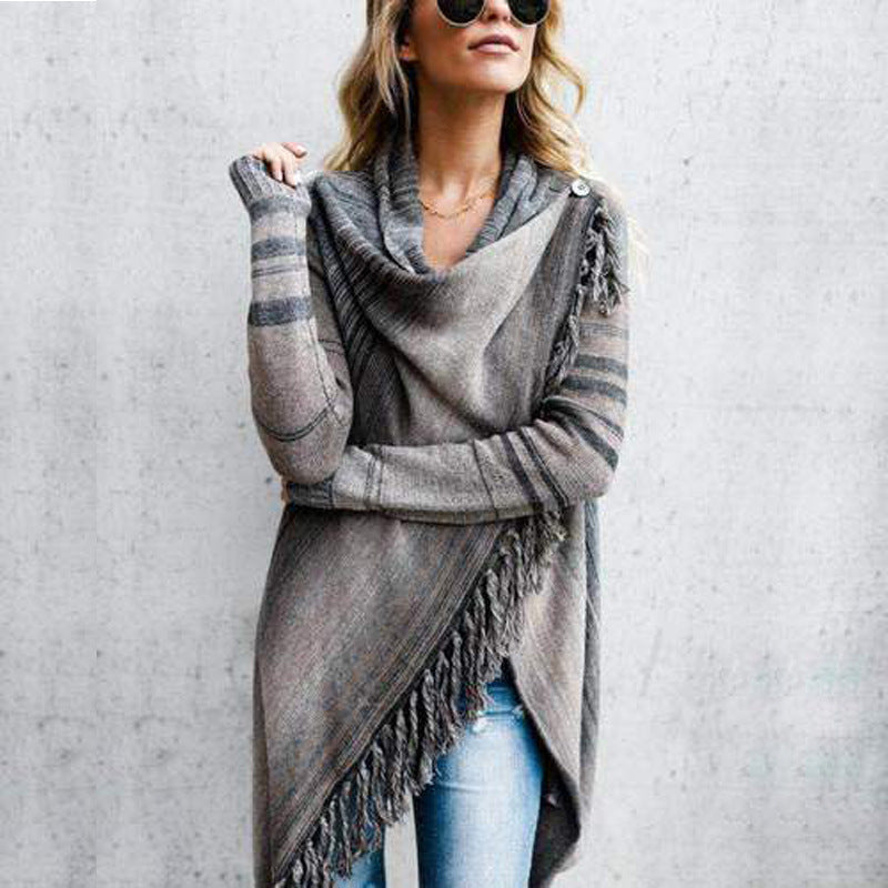 Damen gemütlicher Poncho mit Fransen Drune
