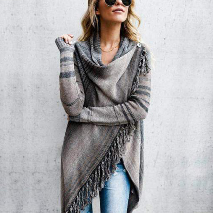 Damen gemütlicher Poncho mit Fransen Drune