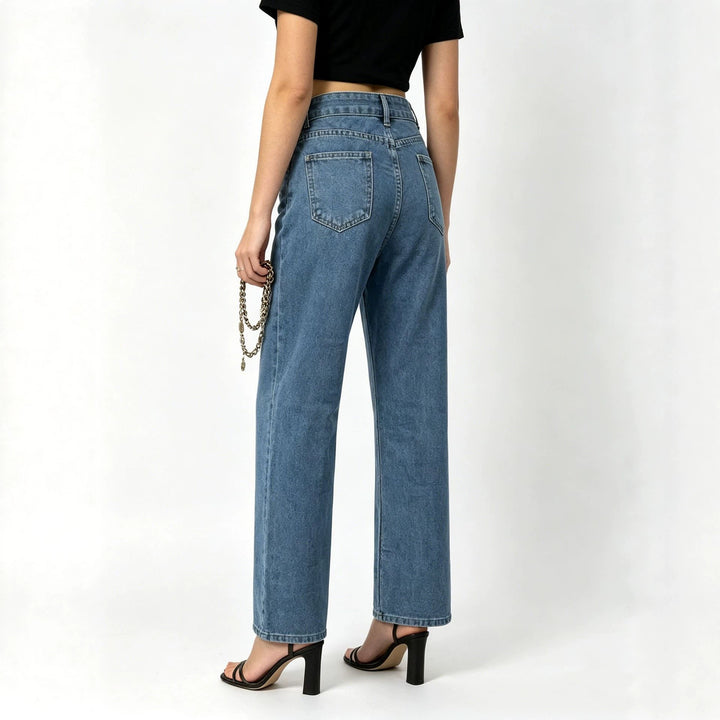 Damen nan hochgeschnittene Straight-Leg-Jeans mit geradem Bein und dezenter Vintage-Waschung Drune